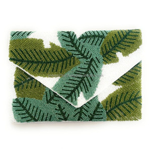 Bolso de Mano Casual de Seda con Cuentas de Hojas Tropicales Plegable y Duradero para Mujer, Cierre Magnético, Estilo Boho de Verano, Tema de Jungla, Bolso de Noche - Product Image 1