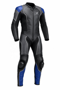 Combinaison de moto en cuir une pièce avec panneaux en mesh technique |   Noir Bleu |   Fabricant OEM ODM |   Qualité de conception haut de gamme | Vêtements de course - Product Image 1