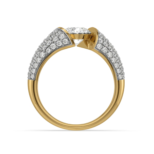 Anillo de compromiso de lujo para mujer en oro amarillo con diamantes redondos y engaste pavé - Product Image 3