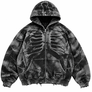 Sweat à capuche gothique noir personnalisé unisexe coupe oversize zippé respirant séchage rapide 300g manches régulières en molleton tricoté hiver 100% - Product Image 1