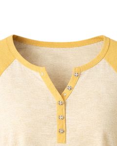 Beige Yellow Women T <b>Shirt</b> Short Sleeve Henley Neck Raglan Tee Soft Cotton Casual Summer Top Comfortable Daily Wear Stylish - Product Image 6