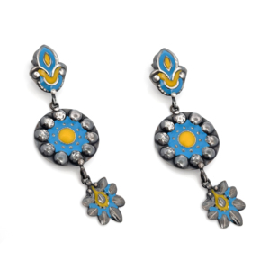 Pendientes Colgantes de Plata de Ley 925 con Esmalte Azul y Amarillo - Listos para Enviar SKU7542 para Regalo, Aniversario, Fiestas y Ocasiones Especiales - Product Image 2