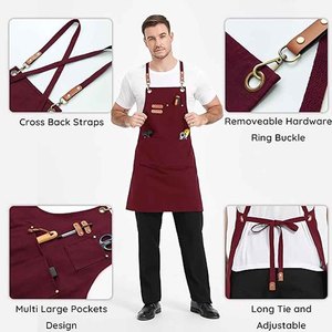 Tablier de cuisine en toile personnalisé avec logo imprimé, tablier de chef en coton imperméable avec sangle réglable et poches - Product Image 2