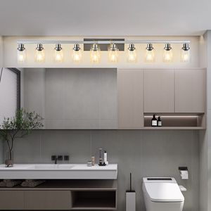 10-<b>Light</b> Bathroom <b>Vanity</b> <b>Light</b> Fixtures with Clear Glass Brushed Nickel Bathroom Lighting and <b>Mirror</b> for Bathrooms - Product Image 4