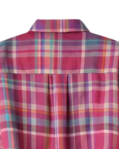 เสื้อเชิ้ตผู้หญิงลายสก็อตสีชมพูแบบครอป แขนยาว ติดกระดุม สไตล์ลำลอง แฟชั่นเสื้อเชิ้ตทรงสี่เหลี่ยม สำหรับฤดูใบไม้ผลิและฤดูร้อน รับผลิตตามแบบ OEM - Product Image 6