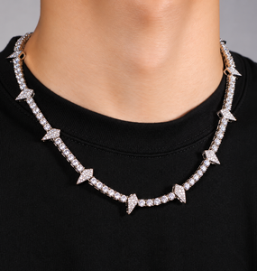 Collier chaîne tennis pour homme en argent 925 avec moissanite, maillons en forme de flèche et de pointe, bijoux de luxe tendance, style cubain - Product Image 2