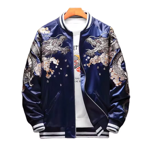 Blouson Bomber en Satin Brodé Personnalisé pour Homme, Vente en Gros, Manteau Streetwear Dragon Sukajan, Fabricant de Marque Privée, Veste Safari - Product Image 5