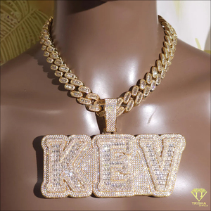 Luxury " ASA "<b>Letter</b> Pendant Necklace Full Iced Moissanite Diamond Hip Hop Jewelry For Men Women - Product Image 4