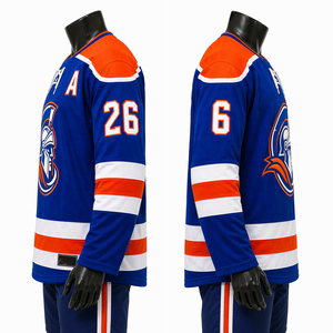 Royal Blue & Orange Ice Hockey Jerseys Wholesale Custom Men's Pro Style Air Knit <b>Mesh</b> Team Uniforms OEM ODM - Product Image 4