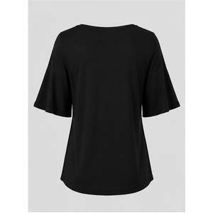 <b>Womens</b> <b>Black</b> Scoop Neck Bell Elbow Sleeve Relaxed Fit T <b>Shirt</b> WTS-0086 - Product Image 2