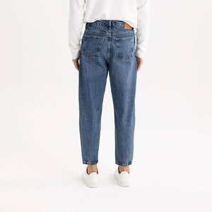 High Waist Straight Leg Regular Fit Stonewashed Blue <b>Denim</b> Jeans Casual Style Autumn Wear Cotton <b>Material</b> - Product Image 5