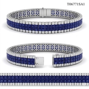 High Quality workmanship design 18K Solid Gold Natural Diamond Royal Blue sapphire princess cut Soft <b>Bracelet</b> for Party - Product Image 6