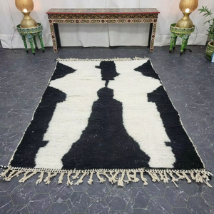 Tapis en laine tissé à la main à poils élevés tapis berbère azilal marocain Unique blanc noir Design abstrait excellent fait à la main par des artistes - Product Image 1