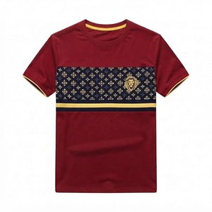 Men's Red Short Sleeve T-<b>Shirt</b> with <b>Lion</b> and Geometric Pattern Printed O-Neck Front Logo Breathable Loose Fit Casual Wear - Product Image 1