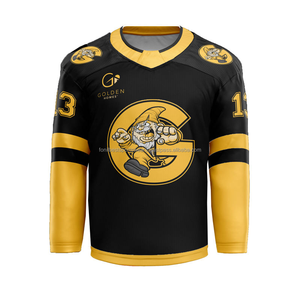 Maillot de hockey sur glace noir pour hommes, personnalisé par sublimation, uniforme d'équipe, col en V, à lacets, manches longues, respirant, en polyester - Product Image 5