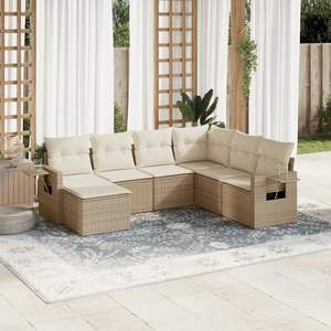 Ensemble de canapés de jardin beige en rotin avec coussins, design contemporain pour terrasse et patio - Product Image 1