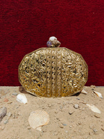 Pochette de soirée indienne artisanale en nacre et laiton incrusté de pierres, de luxe, pour toutes occasions (hiver, été, soirée, mariage)