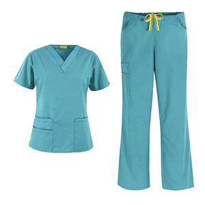 Women's Orange Doctor Scrub Set V-Neck Short Sleeve Rayon Woven Hospital Uniform Pants Included GLOWING NEON INDUSTRY Needle - Product Image 1