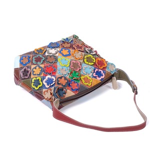 Ando <b>Bag</b> <b>Genuine</b> Cowhide <b>Leather</b> Shoulder <b>Bag</b> Women Floral Applique Patchwork Multicolor Crossbody <b>Bag</b> - Product Image 4