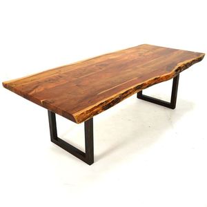 Plateau de table à manger en bois massif à bord naturel, forme irrégulière, style rustique, fait main, mobilier moderne - Product Image 4