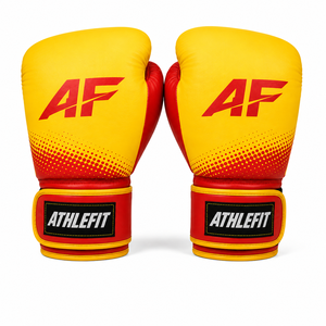 ถุงมือชกมวย Athlefit สีแดงเหลือง วัสดุ PU ปิดด้วยเวลโคร ระบายอากาศได้ดี อุปกรณ์ฝึกซ้อมสำหรับผู้ใหญ่ - Product Image 2