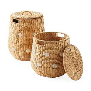 Panier en jacinthe d'eau à motif à pois, panier de rangement fait main, vente en gros, écologique, fabriqué par VgreenArt du Vietnam - Product Image 4