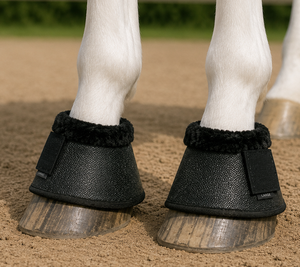Bell Boot Horse <b>Hoof</b> Protector <b>Black</b> PU Large Size With Fleece Lining Matching Pair - Product Image 5