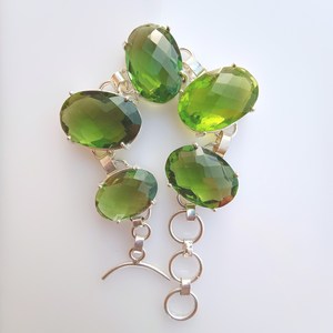 Green Peridot Bracelet Sterling <b>Silver</b> Plated Brass Handmade Gemstone Jewelry Adjustable Women <b>Men</b> Gift - Product Image 5