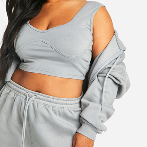 Custom Women's Winter Solid Hooded Cargo Tracksuit <b>Set</b> High Neck Crop Top and <b>Joggers</b> 2 Piece <b>Matching</b> Pockets Casual Outfit - Product Image 6