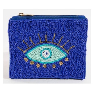 Porte-monnaie de luxe perlé motif zig-zag et œil protecteur, avec fermeture éclair, broderie main, mini pochette polyvalente pour clés, espèces, cartes et maquillage - Product Image 4