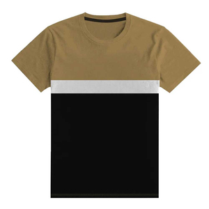 T-shirt pour homme à blocs de couleur, manches courtes, col rond, coupe classique, décontracté, tricoté, avec bordure contrastante, design uni, 100% coton, manches courtes - Product Image 1