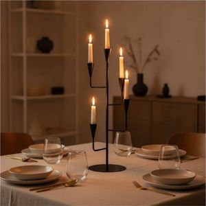 Modern Black Metal Candelabra 5 Arm Taper Candle Holder Geometric <b>Tall</b> <b>Table</b> Centerpiece Luxury Wedding Home Decor Candle Stand - Product Image 1