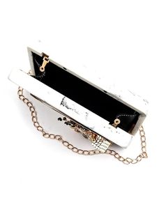 Grey Resin Clutch Bag | Stone Handbag with Floral Rhinestones | Acrylic Clutches for Women | Celebrity Party & Evening Purse | - Product Image 4