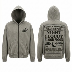 Sweat à capuche homme délavé à l'acide, imprimé crâne de chauve-souris en encre rouge personnalisé, streetwear vintage, coupe oversize, fabricant de vêtements de haute qualité - Product Image 3