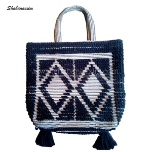 Bolsos Bohemios de Moda con Borlas Grandes, Bolso Banjara Asequible, Bolso Tote Boho con Patrón de Diamantes Negros de Primera Calidad, Bolso para Ropa - Product Image 5
