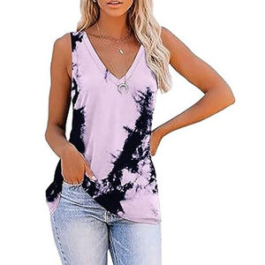 Débardeur côtelé sans manches pour femme, tie-dye de haute qualité, en Spandex/Coton, anti-boulochage, écologique, imprimé par transfert thermique, décontracté - Product Image 1