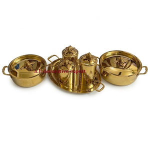 ชุดเครื่องครัวเคลือบทองหรูหรา ชุดภาชนะเก็บอาหารโลหะแบบตอกลาย 6 ชิ้น พร้อมถาดและชุดหม้อ/หม้อตุ๋น ปลอดภัยสำหรับอาหาร - Product Image 3