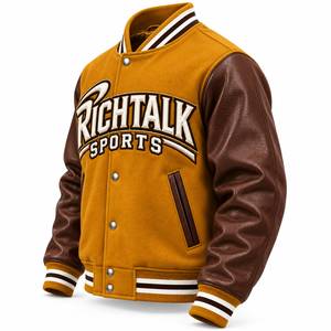 Veste universitaire pour homme en cuir PU marron moutarde avec lettrage brodé, style preppy, pour l'automne - Product Image 3