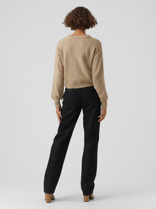 Women's Crew Neck Cable Knit Acrylic Casual Pullover Sweater Regular Sleeve Full Length Taupe <b>Brown</b> - Product Image 2
