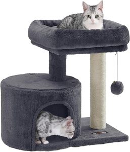 Small Cat Tree & Tower with Wood <b>Scratching</b> <b>Post</b> Plush Condo with Padded Perch Cooling Design for Small Spaces Smoky Gray - Product Image 1