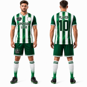 Hot Sale Custom Sublimation <b>Soccer</b> Uniform T-Shirt 100% Polyester Premium Green Stripes Training Short Sleeves <b>Soccer</b> Uniform - Product Image 1
