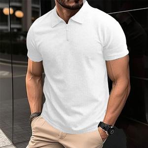 เสื้อโปโลผู้ชายขายส่งสำหรับฤดูร้อน แบบใหม่ ถักทอ มีซิป สีพื้น แขนสั้น เสื้อยืดกีฬา - Product Image 5