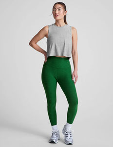Conjuntos de verano al por mayor para mujer, color verde heather, OEM, conjunto de 2 piezas, leggings de cintura alta midi sin costuras externas y cintura superpuesta. - Product Image 4