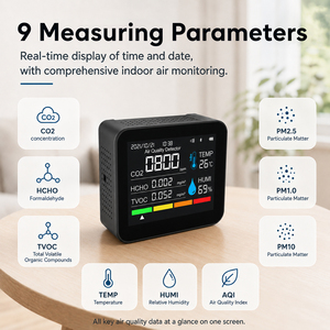 Détecteur intelligent de qualité de l'air 9-en-1 CO2 HCHO TVOC PM2.5 PM1.0 PM10 Température et humidité Application sans fil Stockage de données sur 60 jours - Product Image 3