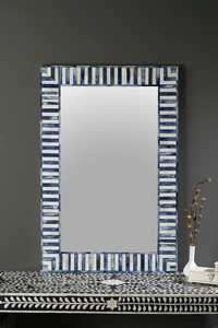Rectangular Bohemian Wall <b>Mirror</b> with Blue <b>White</b> Chevron Frame Handmade Decorative Glass Design wall <b>mirror</b> - Product Image 3