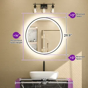 Miroir mural rond moderne avec éclairage LED pour la décoration de salle de bain, design circulaire en verre, motif géométrique abstrait, intérieur de maison - Product Image 1