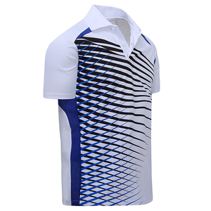 Polo homme blanc et bleu rayé à manches courtes, séchage rapide, tricoté, design sportif, longueur classique, vêtement de mode - Product Image 2