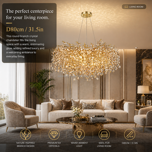 Lustre moderne de luxe rond <span class=keywords><strong>en</strong></span> cristal K9, design branche, pour studio d'art, chambre, salle de bain, vestiaire, lampe suspendue feuille d'arbre dorée, villa, hôtel - Product Image 1