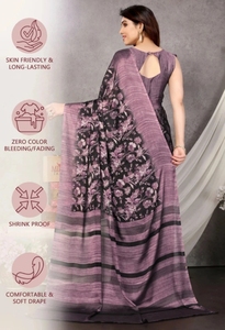 Sari en rayonne et georgette imprimé floral traditionnel pour femme K V International, idéal pour les fêtes, réversible et infroissable - Product Image 2