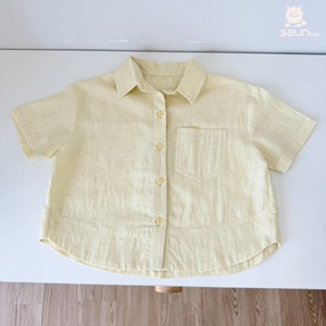 SeunKids Boys Girls Short Sleeve <b>Linen</b> <b>Shirt</b> Soft Breathable Woven <b>Summer</b> Top Vietnam Manufacturer - Product Image 2